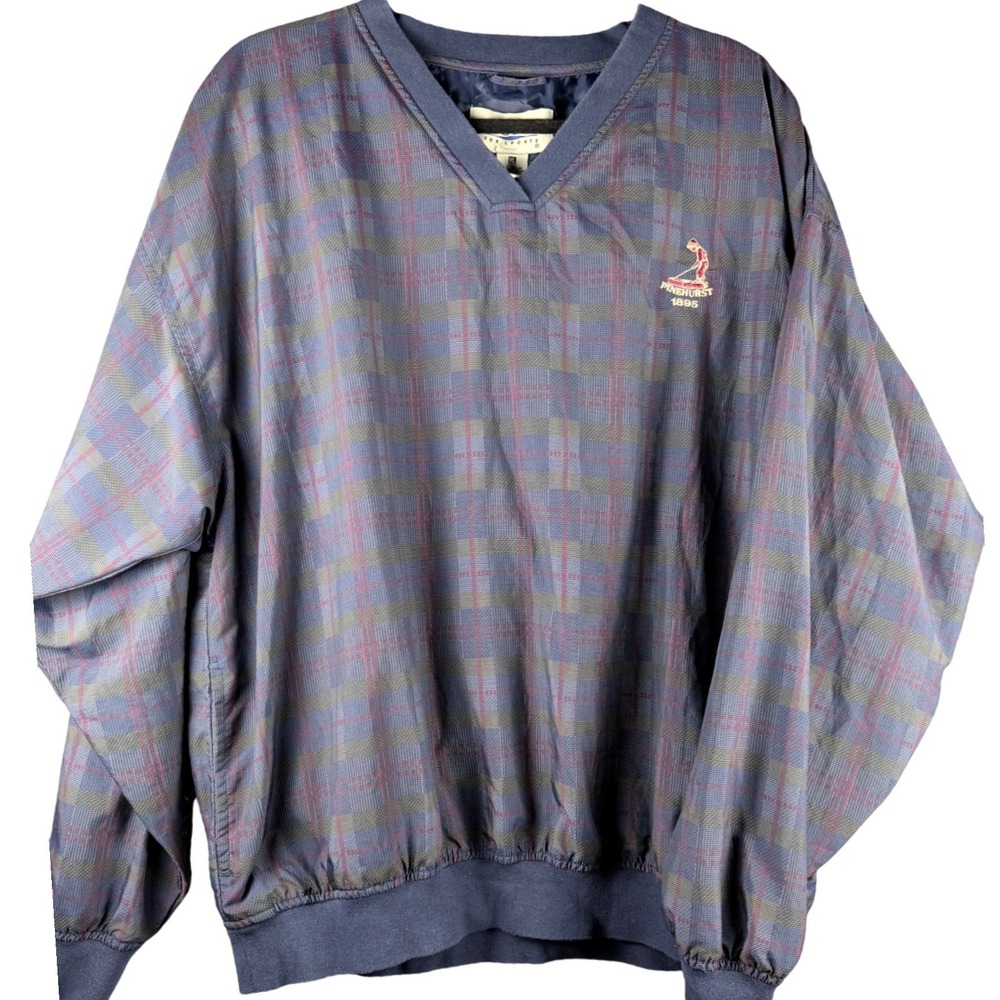 Vintage 90s Gear For Sports Pinehurst 1895 Golf Windshirt Navy Plaid XL V-Neck